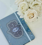 HAND OF HAMSA A5 NOTEBOOK WITH CRYSTAL CHIP PEN