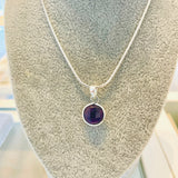 11mm Amethyst Facet Charm Pendant with Sterling Silver Bail And 16