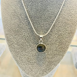 11mm Labradorite Facet Charm Pendant with Sterling Silver Bail And 16" Sterling silver Snake Chain